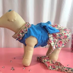 Dogs /Cats Dress Blue Floral dress with Matching Dog Leash
